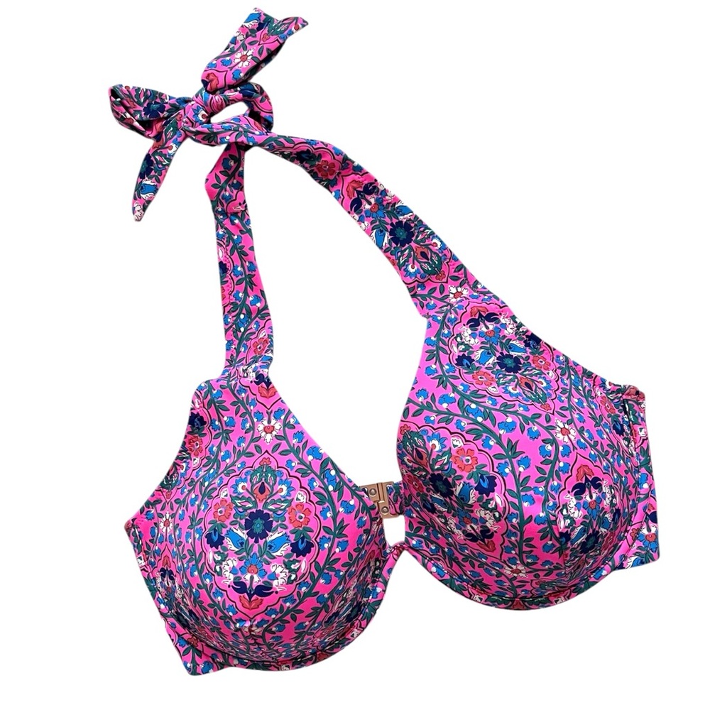 Boden Enhancer Underwire Bikini Halter Top Festival Pink Vine Terrace 34E
